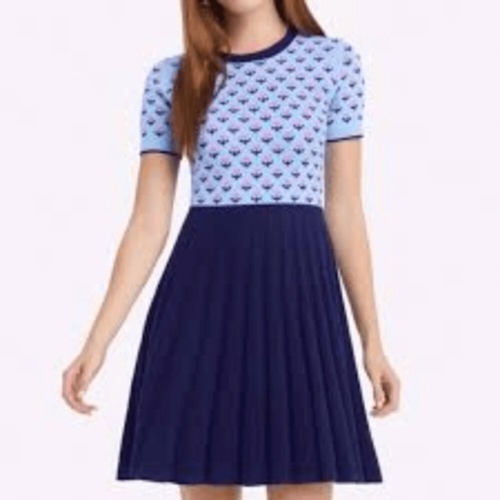 Draper James Blue Floral Heart Pleated Cotton Sweater Dress 2X
